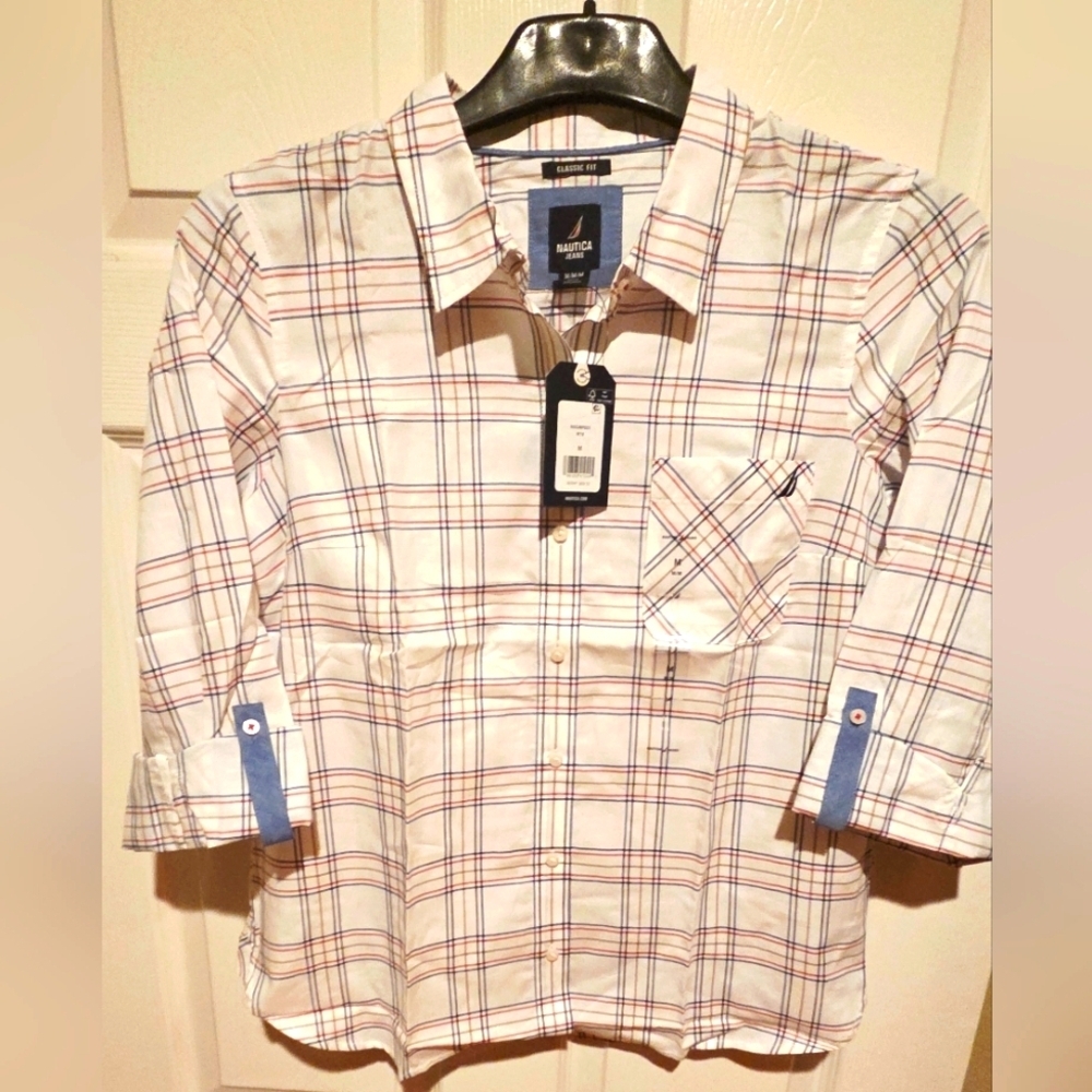 New Nautica Jeans providence plaid cotton roll-tab Shirt - Picture 3 of 9